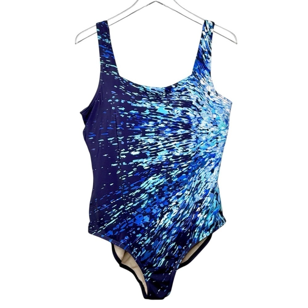 Swimsuits For All Chlorine Resistant Blue Square Neck One Piece Swimsuit Sz 18